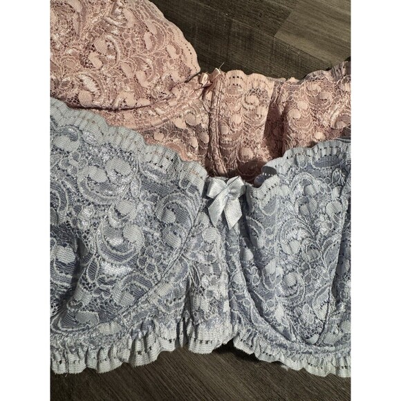 VTG UNDERWIRE EMBROIDERED LACE NETTING BLUE FASHION BUG 42D BRA Lot 2 Pink-Blue - Picture 5 of 11